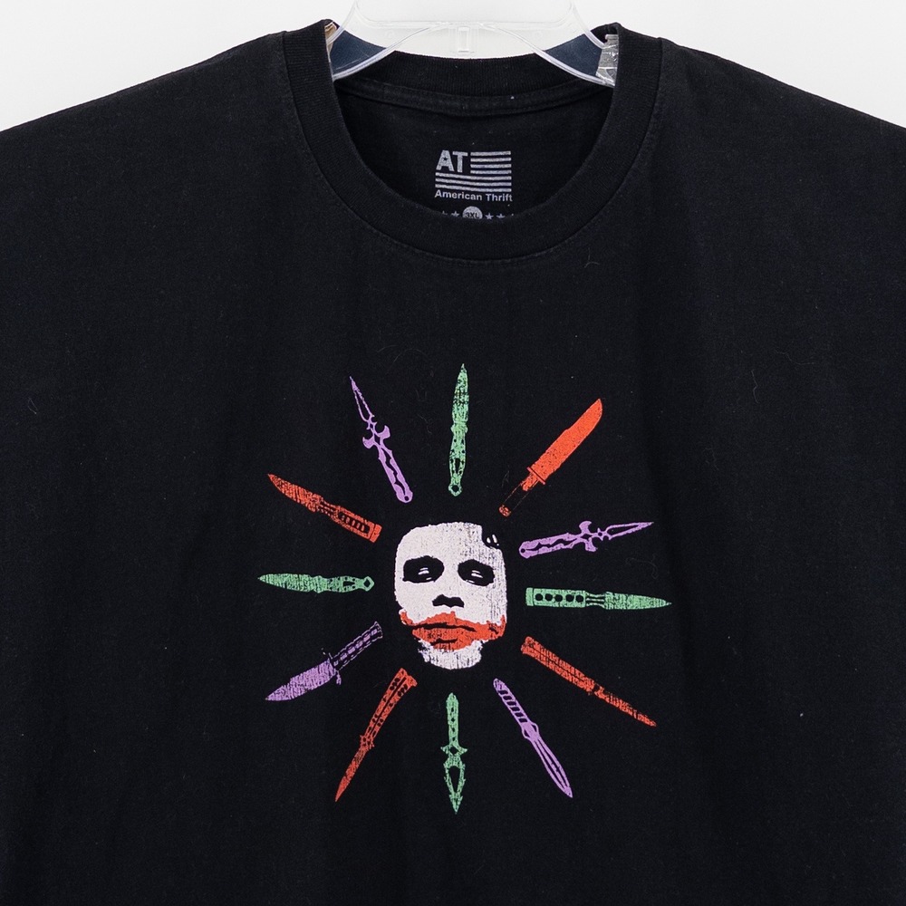 2008 Dark Knight x American Thrift Black Joker Knives‎ Heath Ledger T Shirt 3XL